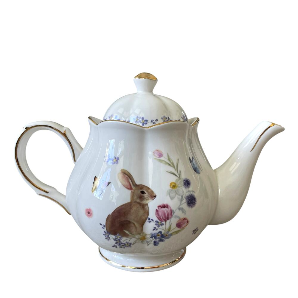 Grace Teaware Fine Porcelain Teapot 36oz Easter Bunny Spring Floral NEW